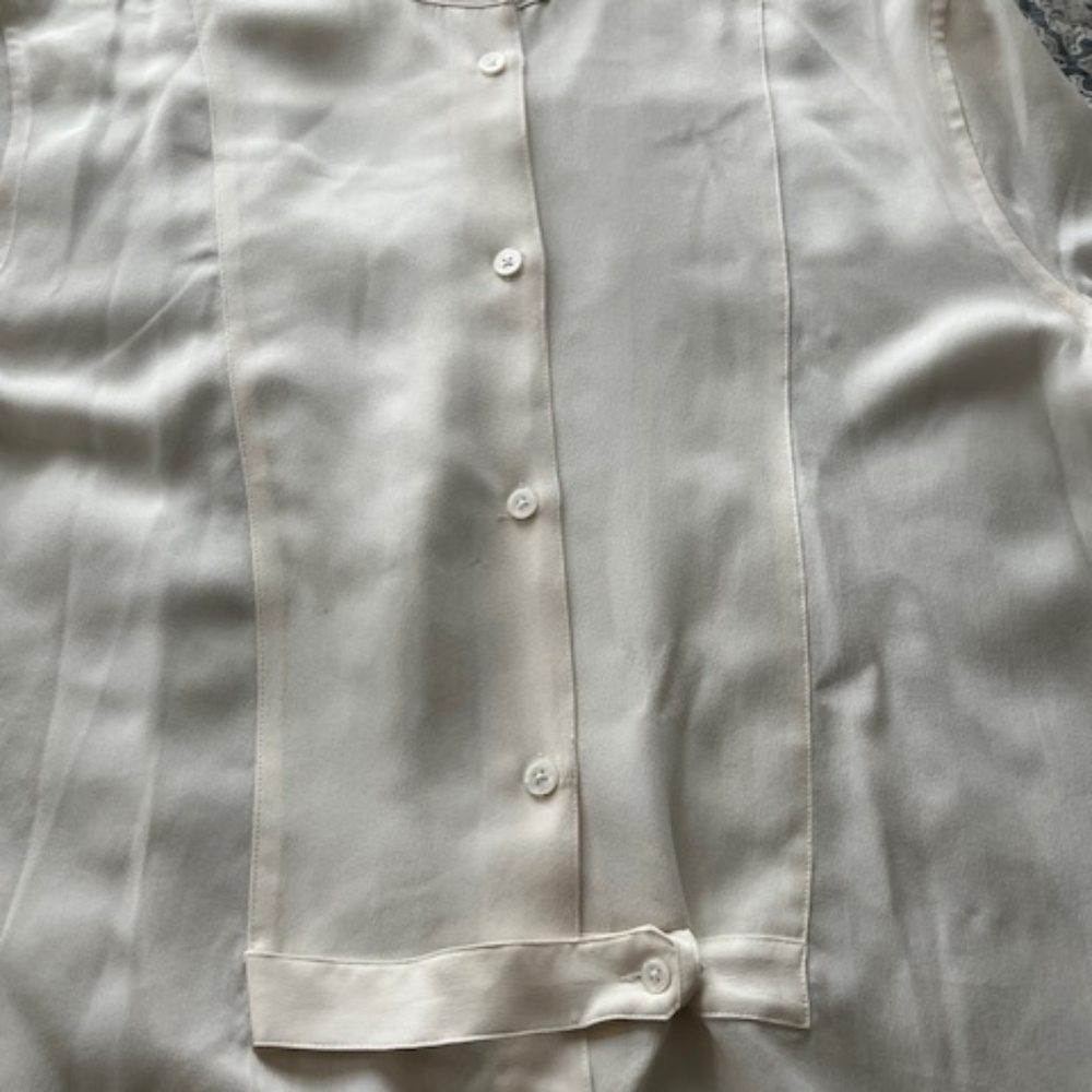 Equipment Femme Cream Silk Oversized Tuxedo Tunic Blouse Sz M Office Minimalist - Picture 5 of 8